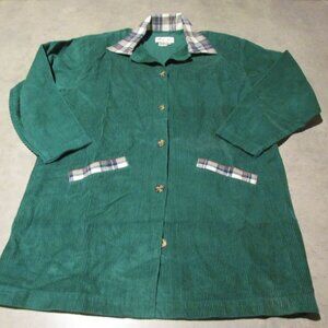 Vintage Jacket Womens small Green Corduroy Flannel Plaid accents Sportables